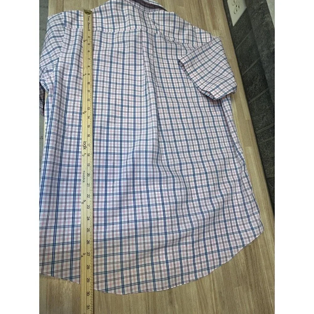 Brooks Brothers 346 Shirt Mens Medium Plaid Pink Blue Button Up Camp Casual